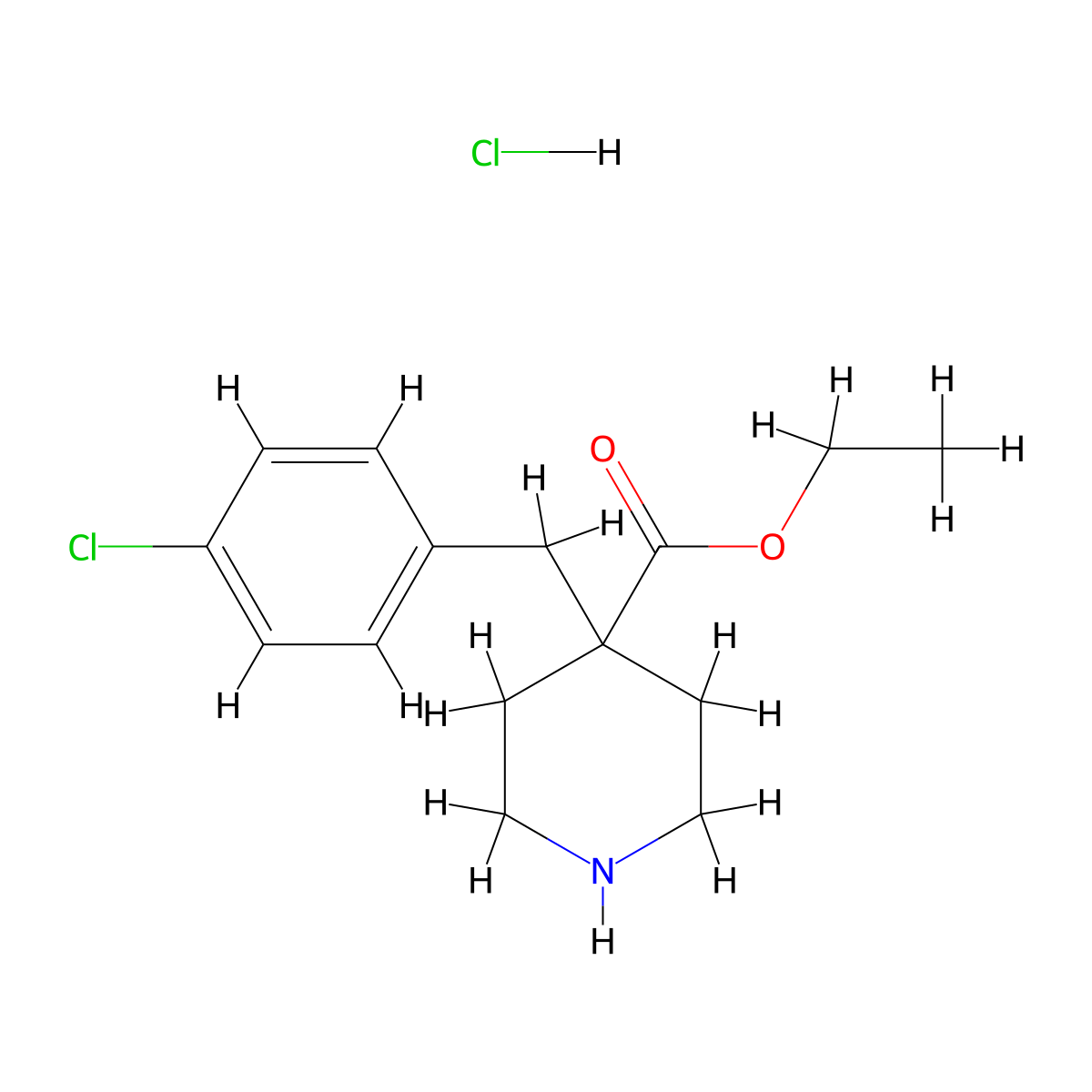 Ethyl 4-(4-chlorobenzyl)piperidine-4-carboxylate hydrochloride molecular structure, CAS 1380537-53-0