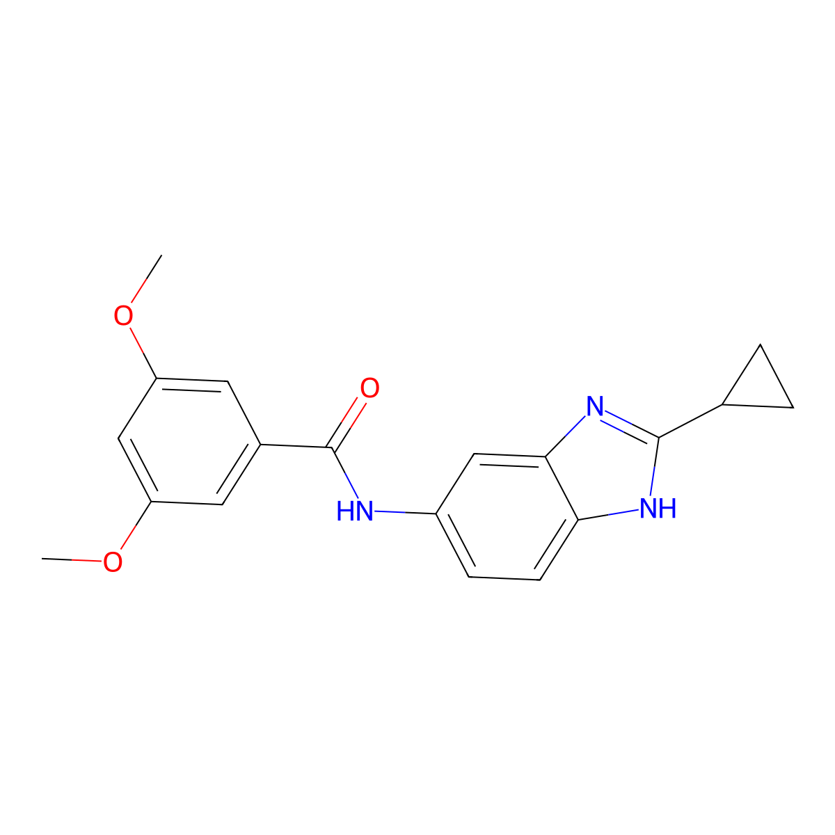 N-(2-cyclopropyl-1H-benzimidazol-5-yl)-3,5-dimethoxybenzamide molecular structure, CAS 1380576-06-6