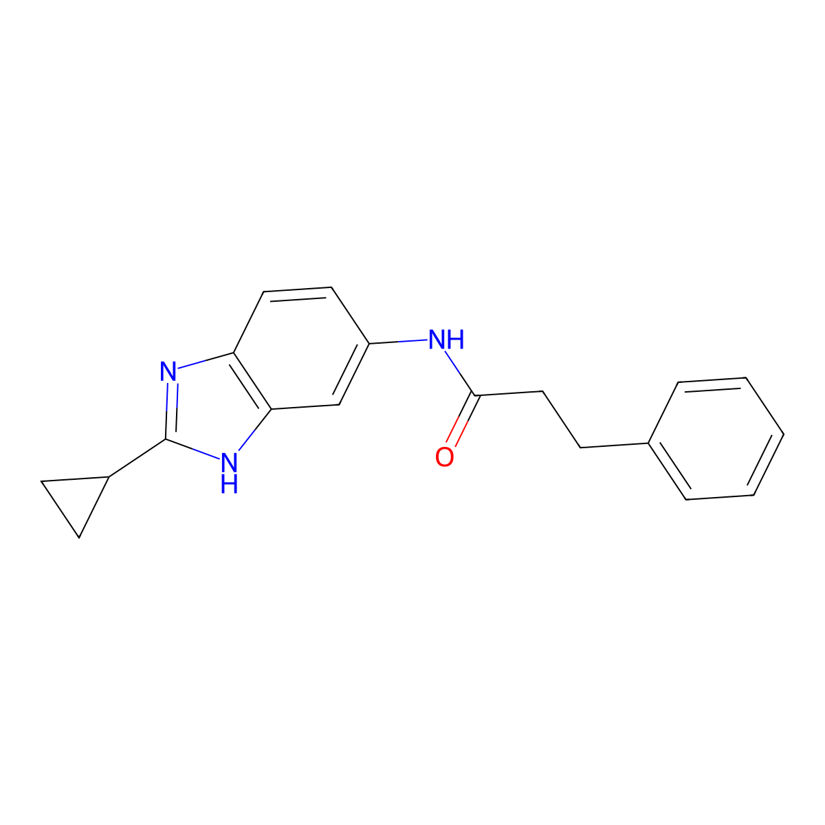 N-(2-cyclopropyl-1H-benzimidazol-5-yl)-3-phenylpropanamide molecular structure, CAS 1380576-21-5