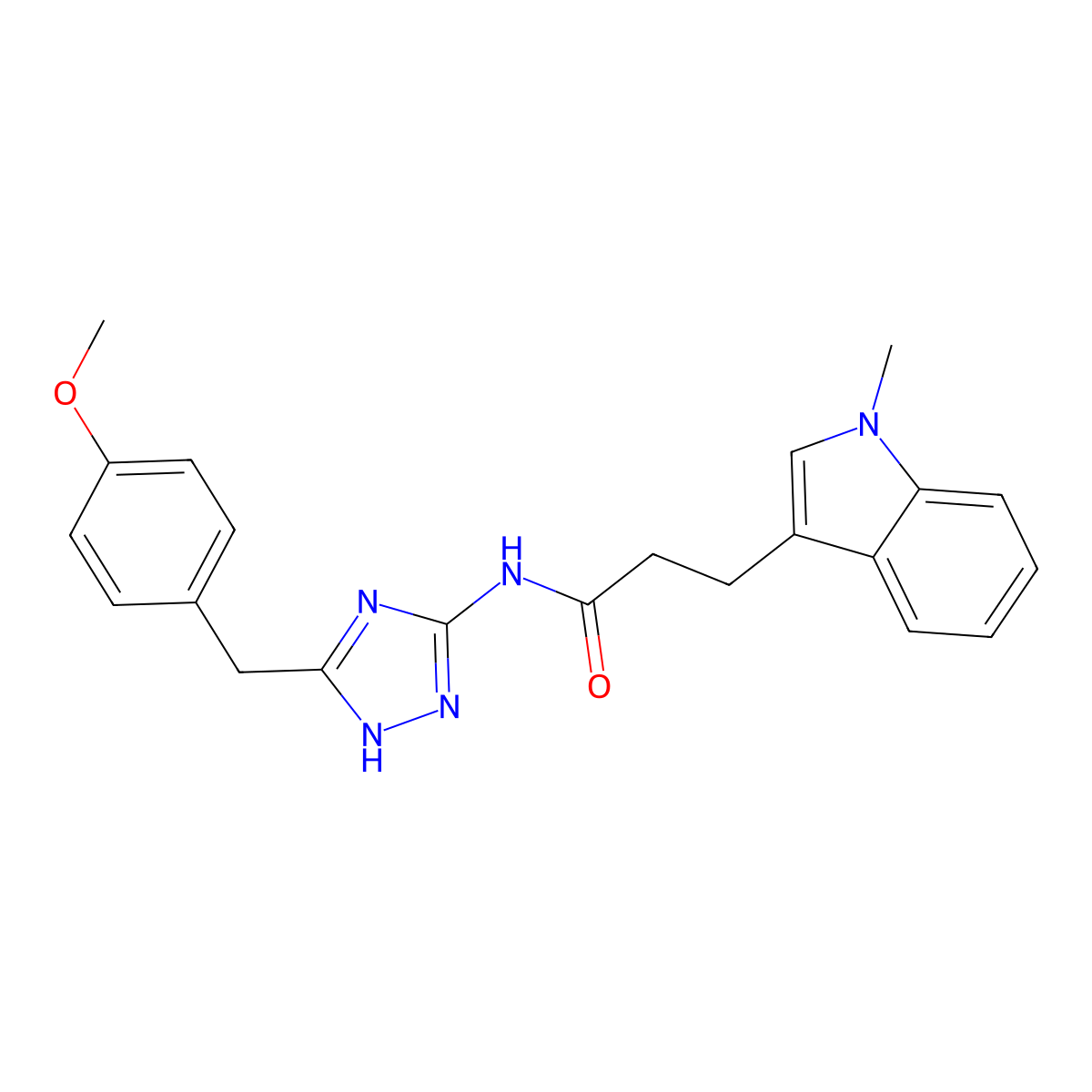 N-[3-(4-methoxybenzyl)-1H-1,2,4-triazol-5-yl]-3-(1-methyl-1H-indol-3-yl)propanamide molecular structure, CAS 1380576-33-9