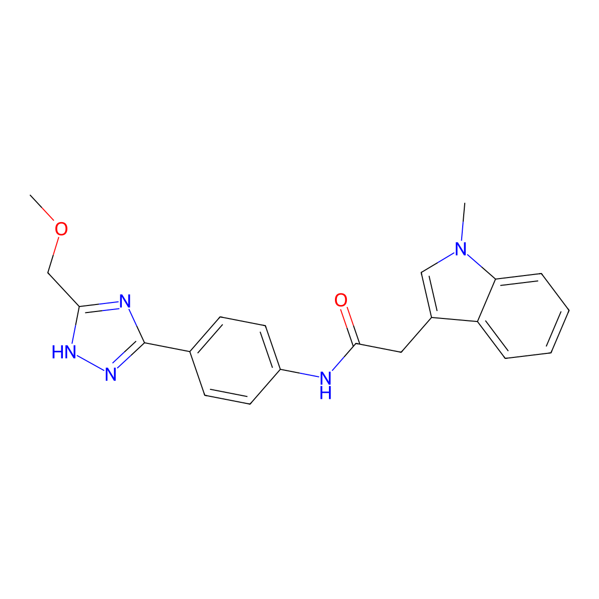N-{4-[5-(methoxymethyl)-1H-1,2,4-triazol-3-yl]phenyl}-2-(1-methyl-1H-indol-3-yl)acetamide molecular structure, CAS 1380576-76-0