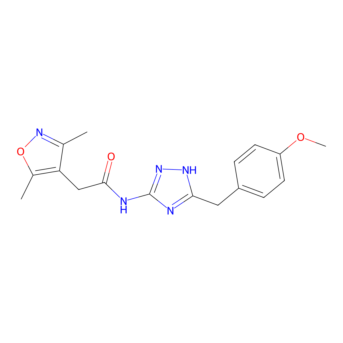 2-(3,5-dimethyl-1,2-oxazol-4-yl)-N-[3-(4-methoxybenzyl)-1H-1,2,4-triazol-5-yl]acetamide molecular structure, CAS 1380576-82-8