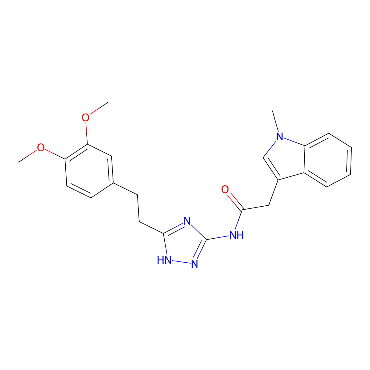 N-{3-[2-(3,4-dimethoxyphenyl)ethyl]-1H-1,2,4-triazol-5-yl}-2-(1-methyl-1H-indol-3-yl)acetamide molecular structure, CAS 1380577-10-5