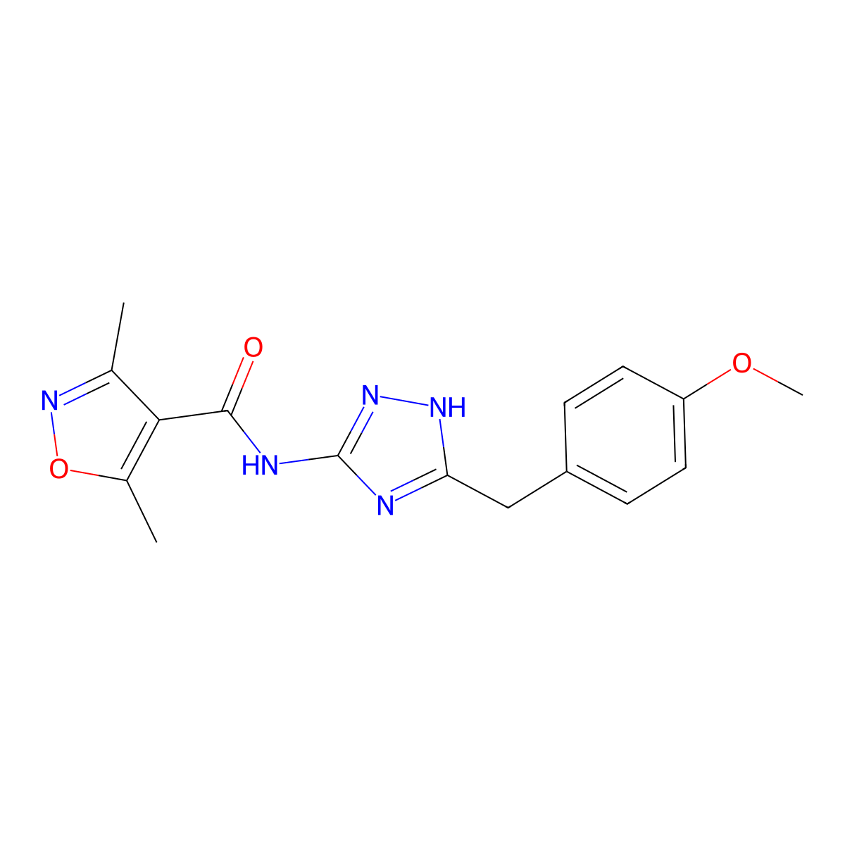 N-[5-(4-methoxybenzyl)-1H-1,2,4-triazol-3-yl]-3,5-dimethyl-4-isoxazolecarboxamide molecular structure, CAS 1380577-55-8
