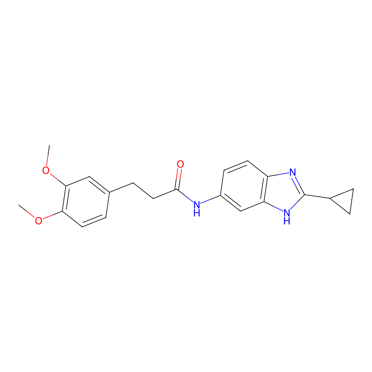 N-(2-cyclopropyl-1H-benzimidazol-5-yl)-3-(3,4-dimethoxyphenyl)propanamide molecular structure, CAS 1380577-88-7