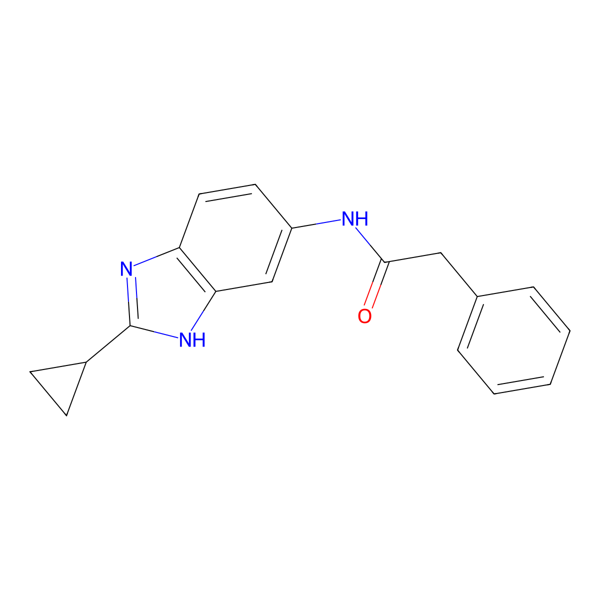 N-(2-cyclopropyl-1H-benzimidazol-5-yl)-2-phenylacetamide molecular structure, CAS 1380578-11-9