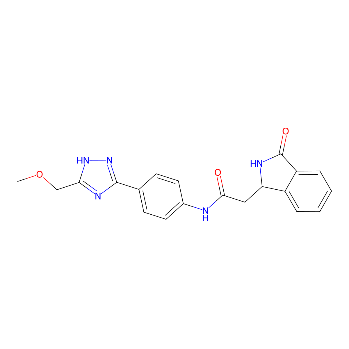 N-{4-[3-(methoxymethyl)-1H-1,2,4-triazol-5-yl]phenyl}-2-(3-oxo-2,3-dihydro-1H-isoindol-1-yl)acetamide molecular structure, CAS 1380578-80-2