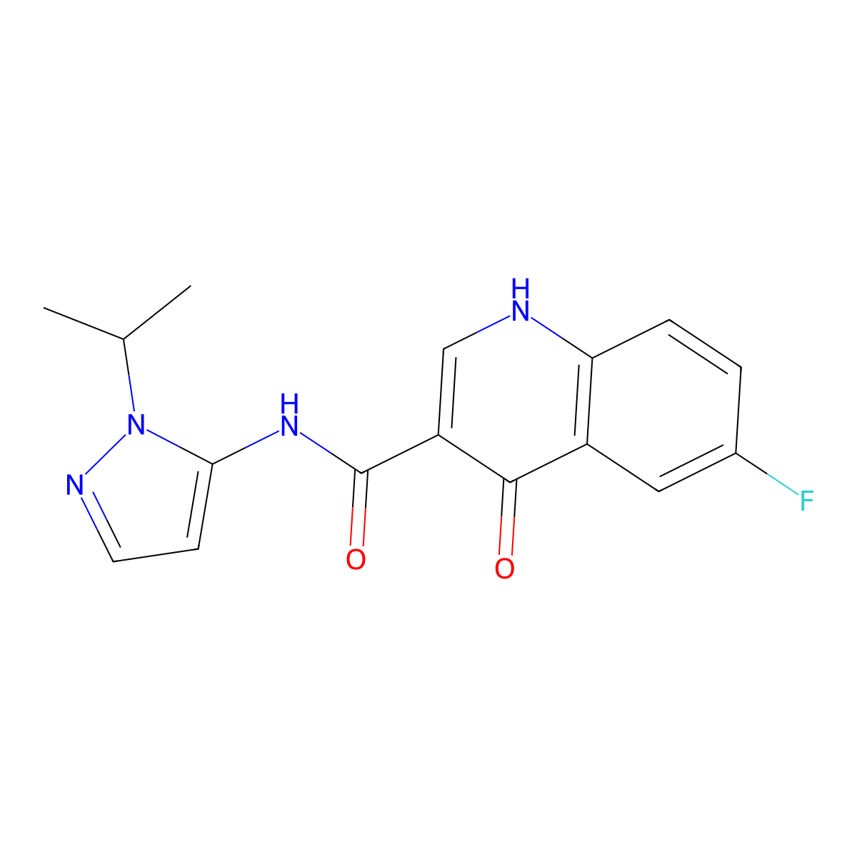 6-fluoro-4-oxo-N-[1-(propan-2-yl)-1H-pyrazol-5-yl]-1,4-dihydroquinoline-3-carboxamide molecular structure, CAS 1380578-92-6