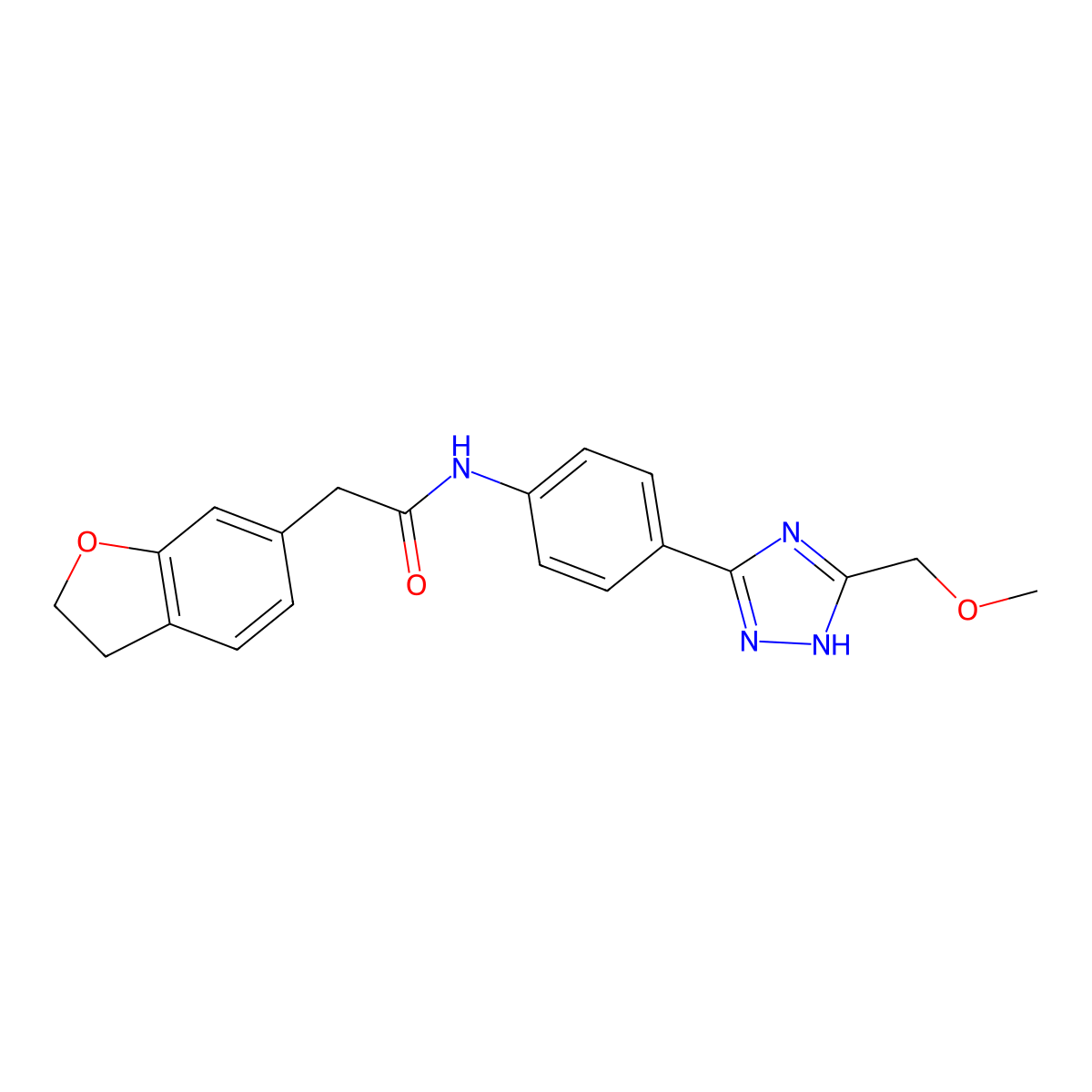 2-(2,3-dihydro-1-benzofuran-6-yl)-N-{4-[5-(methoxymethyl)-1H-1,2,4-triazol-3-yl]phenyl}acetamide molecular structure, CAS 1380578-99-3