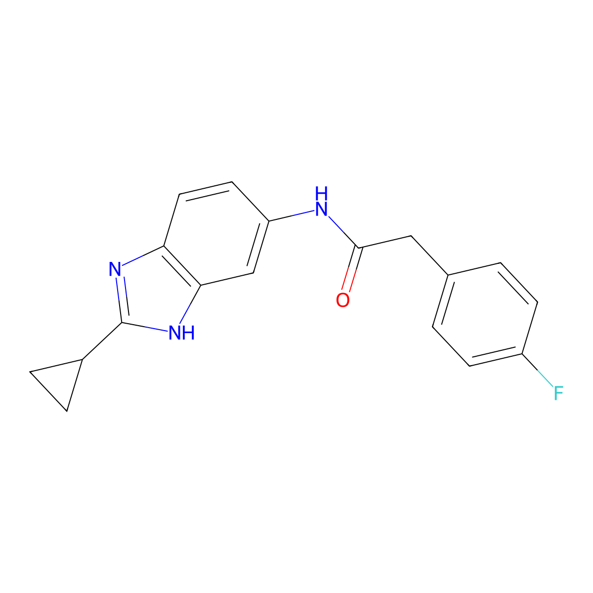 N-(2-cyclopropyl-1H-benzimidazol-5-yl)-2-(4-fluorophenyl)acetamide molecular structure, CAS 1380579-16-7