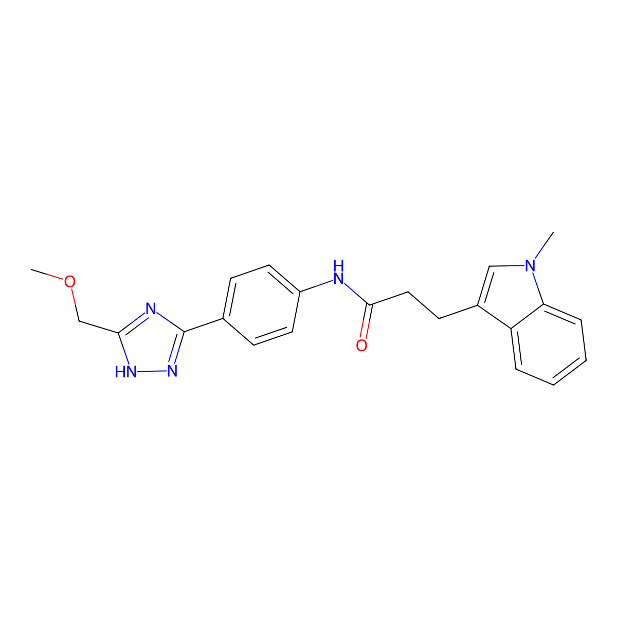 N-{4-[5-(methoxymethyl)-1H-1,2,4-triazol-3-yl]phenyl}-3-(1-methyl-1H-indol-3-yl)propanamide molecular structure, CAS 1380579-24-7