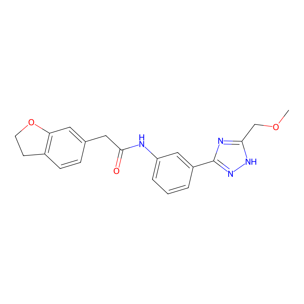 2-(2,3-dihydro-1-benzofuran-6-yl)-N-{3-[5-(methoxymethyl)-1H-1,2,4-triazol-3-yl]phenyl}acetamide molecular structure, CAS 1380579-30-5