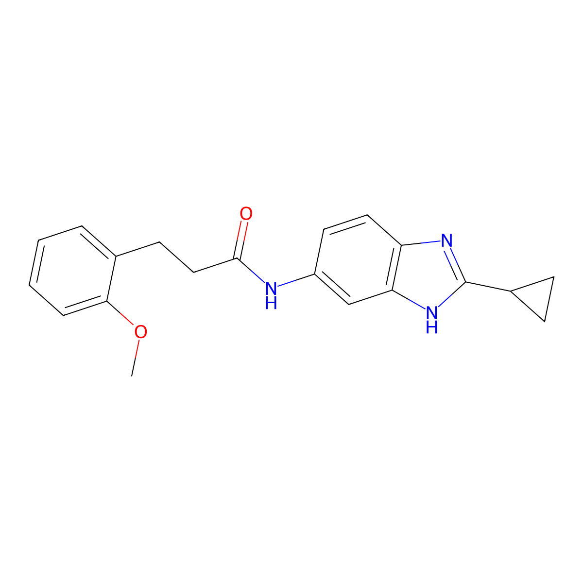 N-(2-cyclopropyl-1H-benzimidazol-5-yl)-3-(2-methoxyphenyl)propanamide molecular structure, CAS 1380579-34-9