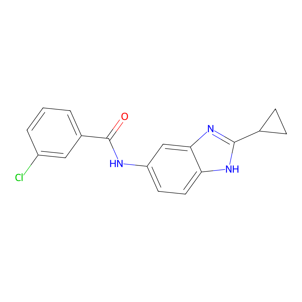 3-chloro-N-(2-cyclopropyl-1H-benzimidazol-5-yl)benzamide molecular structure, CAS 1380579-42-9