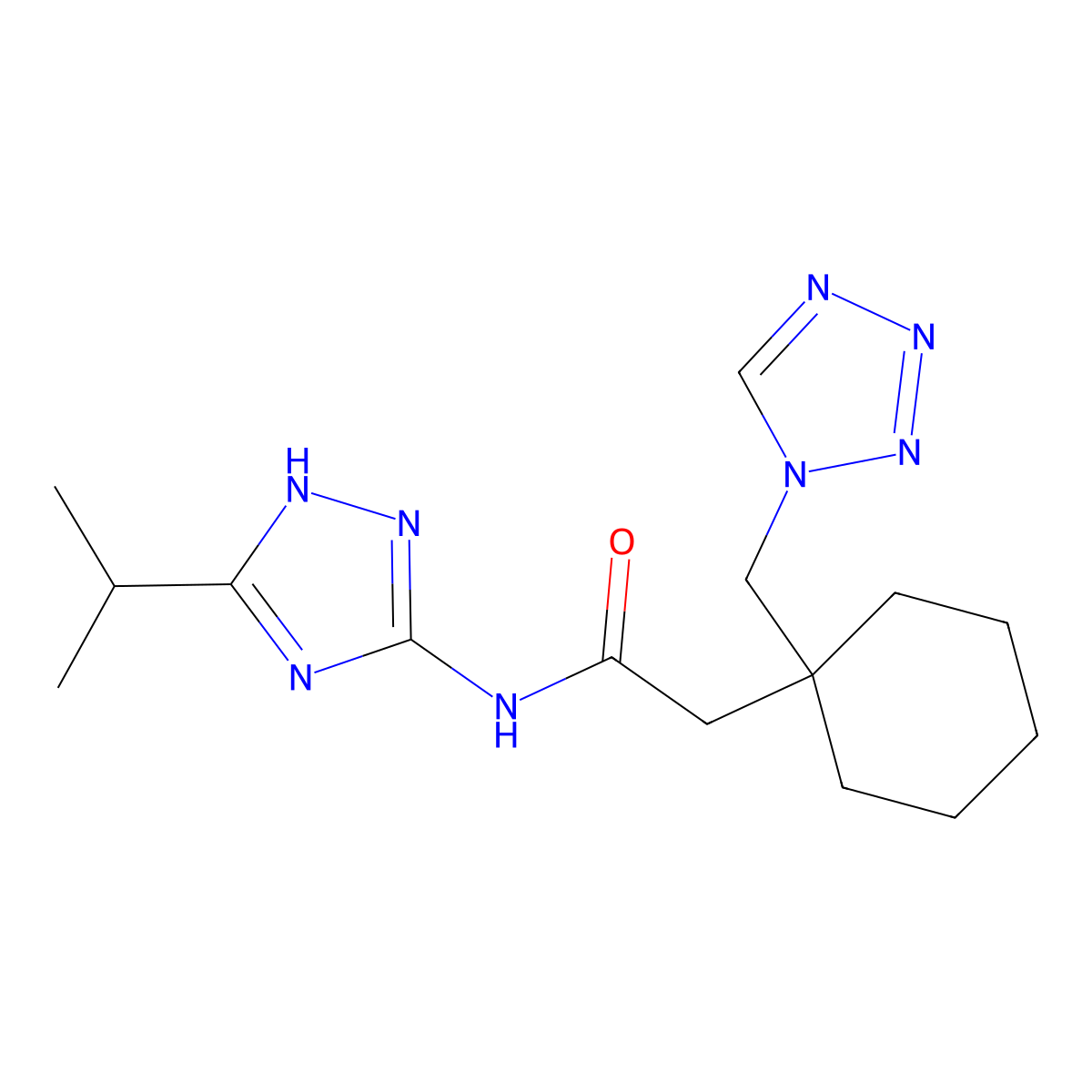 N-[3-(propan-2-yl)-1H-1,2,4-triazol-5-yl]-2-[1-(1H-tetrazol-1-ylmethyl)cyclohexyl]acetamide molecular structure, CAS 1380579-50-9