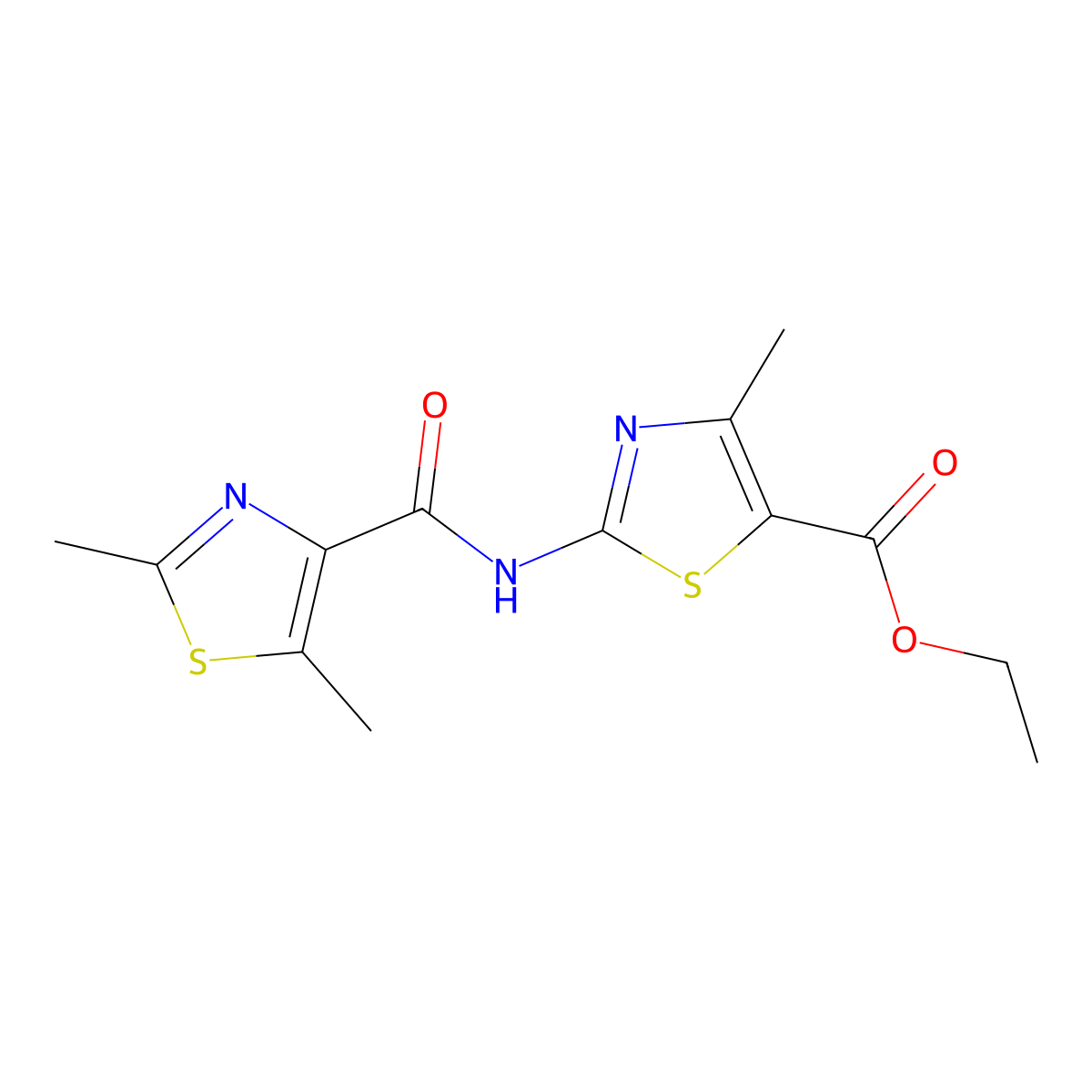 Ethyl 2-{[(2,5-dimethyl-1,3-thiazol-4-yl)carbonyl]amino}-4-methyl-1,3-thiazole-5-carboxylate molecular structure, CAS 1380585-00-1