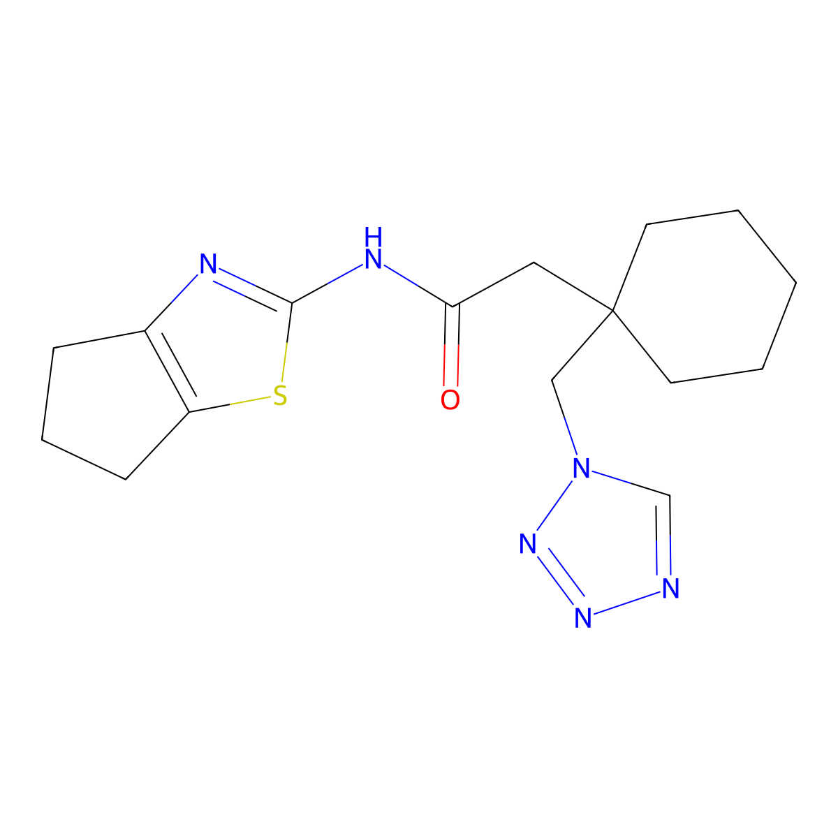 2-(1-((1H-tetrazol-1-yl)methyl)cyclohexyl)-N-(5,6-dihydro-4H-cyclopenta[d]thiazol-2-yl)acetamide molecular structure, CAS 1380585-02-3