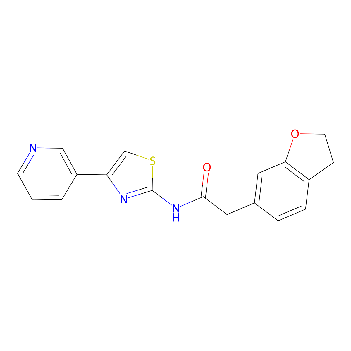 2-(2,3-dihydro-1-benzofuran-6-yl)-N-[4-(pyridin-3-yl)-1,3-thiazol-2-yl]acetamide molecular structure, CAS 1380585-12-5