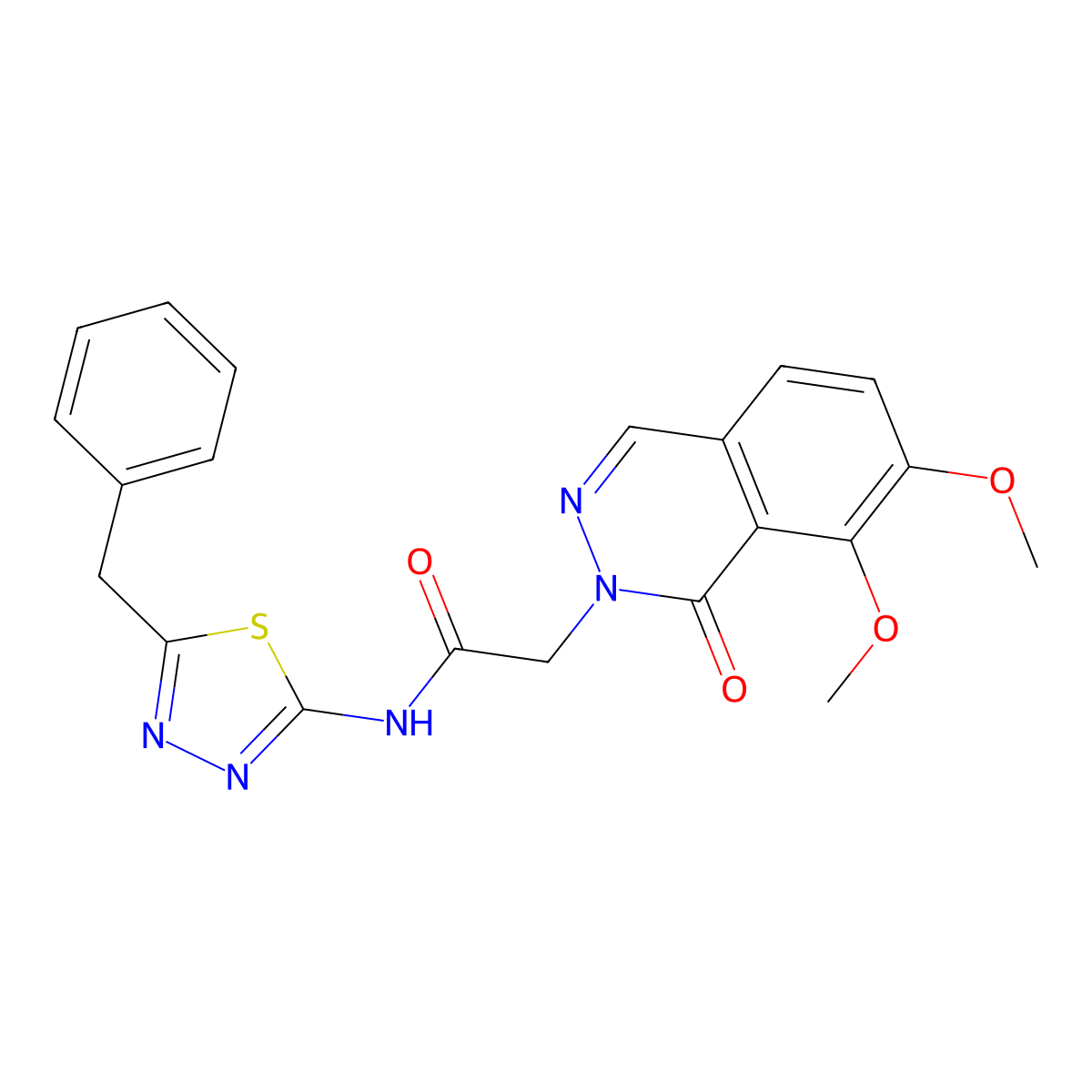 N-(5-benzyl-1,3,4-thiadiazol-2-yl)-2-(7,8-dimethoxy-1-oxophthalazin-2(1H)-yl)acetamide molecular structure, CAS 1380585-13-6