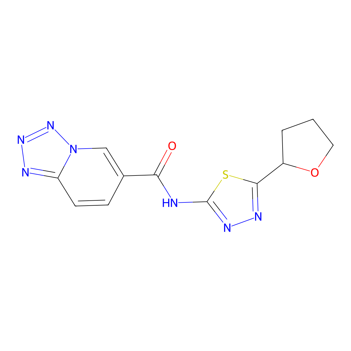 N-[5-(tetrahydrofuran-2-yl)-1,3,4-thiadiazol-2-yl]tetrazolo[1,5-a]pyridine-6-carboxamide molecular structure, CAS 1380585-28-3