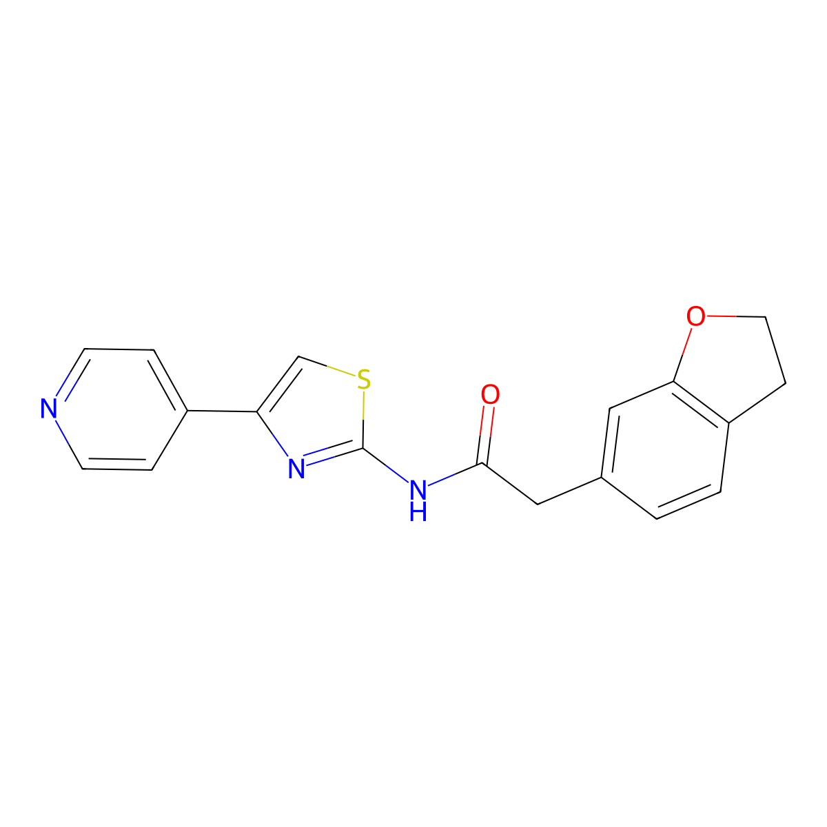 2-(2,3-dihydro-1-benzofuran-6-yl)-N-[4-(pyridin-4-yl)-1,3-thiazol-2-yl]acetamide molecular structure, CAS 1380585-30-7