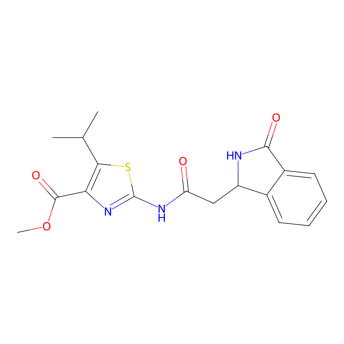 methyl 5-isopropyl-2-{[2-(3-oxo-2,3-dihydro-1H-isoindol-1-yl)acetyl]amino}-1,3-thiazole-4-carboxylate molecular structure, CAS 1380585-35-2