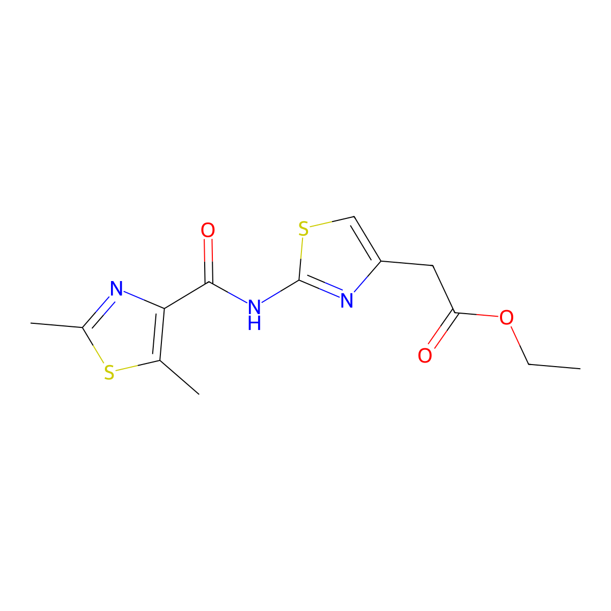 Ethyl (2-{[(2,5-dimethyl-1,3-thiazol-4-yl)carbonyl]amino}-1,3-thiazol-4-yl)acetate molecular structure, CAS 1380585-48-7