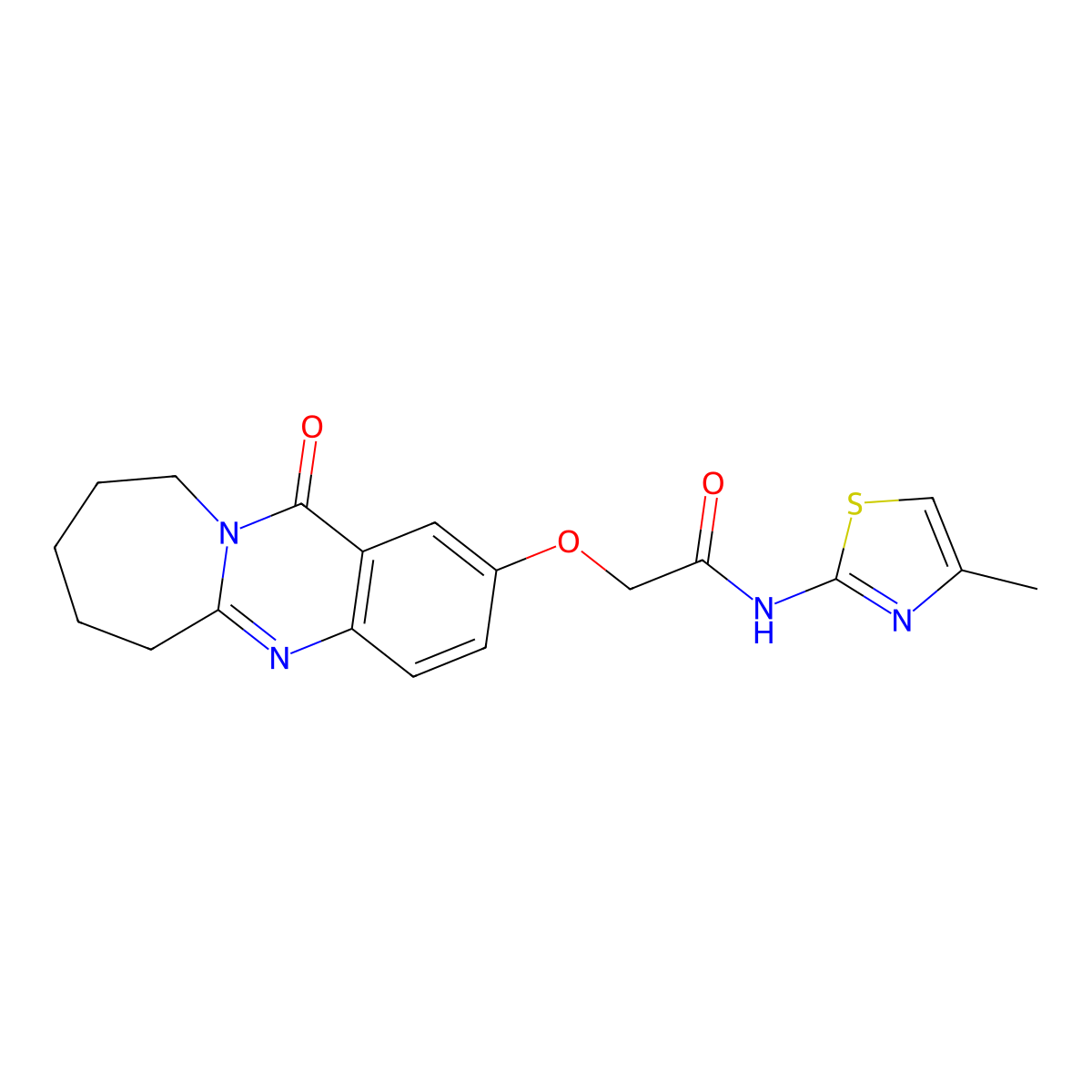 N-(4-methyl-1,3-thiazol-2-yl)-2-[(12-oxo-6,7,8,9,10,12-hexahydroazepino[2,1-b]quinazolin-2-yl)oxy]acetamide molecular structure, CAS 1380585-52-3