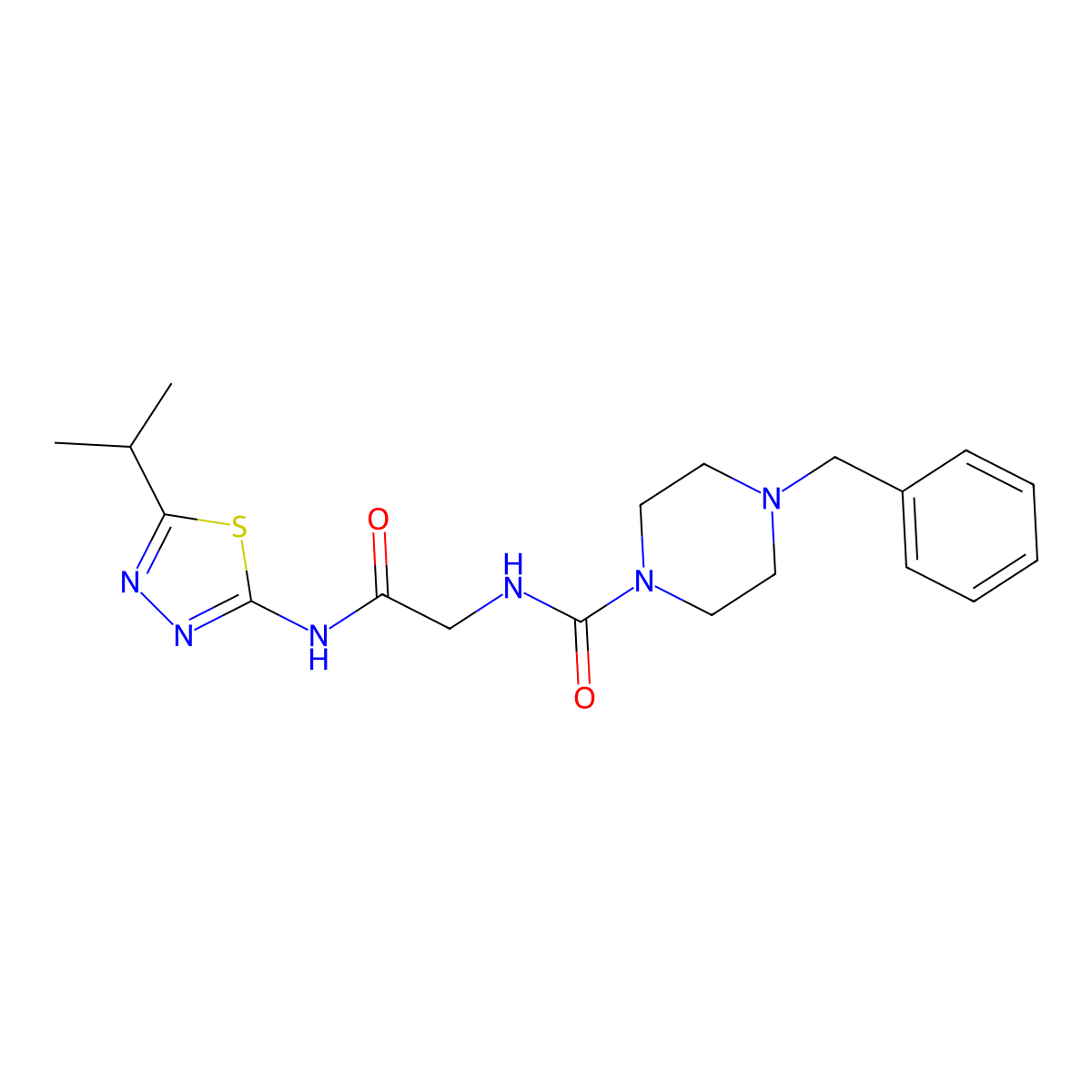 4-benzyl-N-(2-oxo-2-{[5-(propan-2-yl)-1,3,4-thiadiazol-2-yl]amino}ethyl)piperazine-1-carboxamide molecular structure, CAS 1380585-57-8