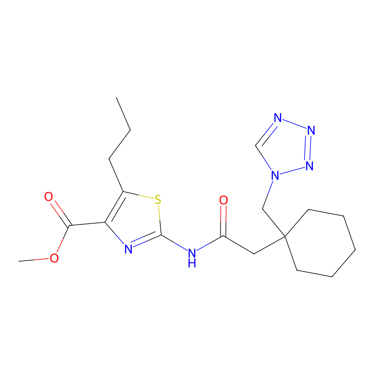 methyl 5-propyl-2-({[1-(1H-tetrazol-1-ylmethyl)cyclohexyl]acetyl}amino)-1,3-thiazole-4-carboxylate molecular structure, CAS 1380585-60-3