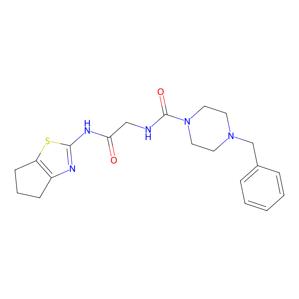 4-benzyl-N-[2-(5,6-dihydro-4H-cyclopenta[d][1,3]thiazol-2-ylamino)-2-oxoethyl]piperazine-1-carboxamide molecular structure, CAS 1380585-72-7
