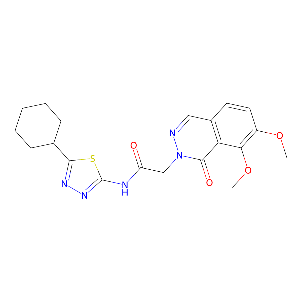 N-(5-cyclohexyl-1,3,4-thiadiazol-2-yl)-2-(7,8-dimethoxy-1-oxophthalazin-2(1H)-yl)acetamide molecular structure, CAS 1380585-74-9