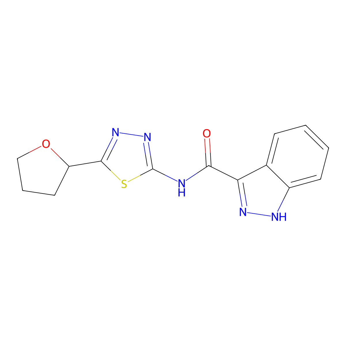 N-(5-(tetrahydrofuran-2-yl)-1,3,4-thiadiazol-2-yl)-1H-indazole-3-carboxamide molecular structure, CAS 1380585-75-0