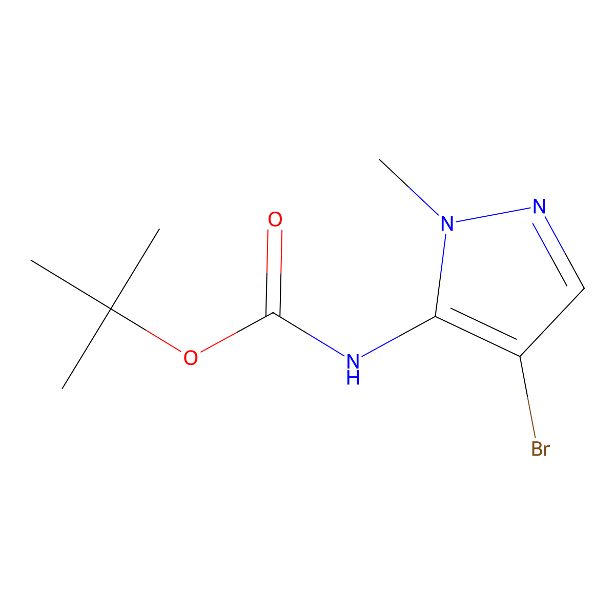 tert-butyl N-(4-bromo-1-methyl-1H-pyrazol-5-yl)carbamate molecular structure, CAS 1380587-83-6