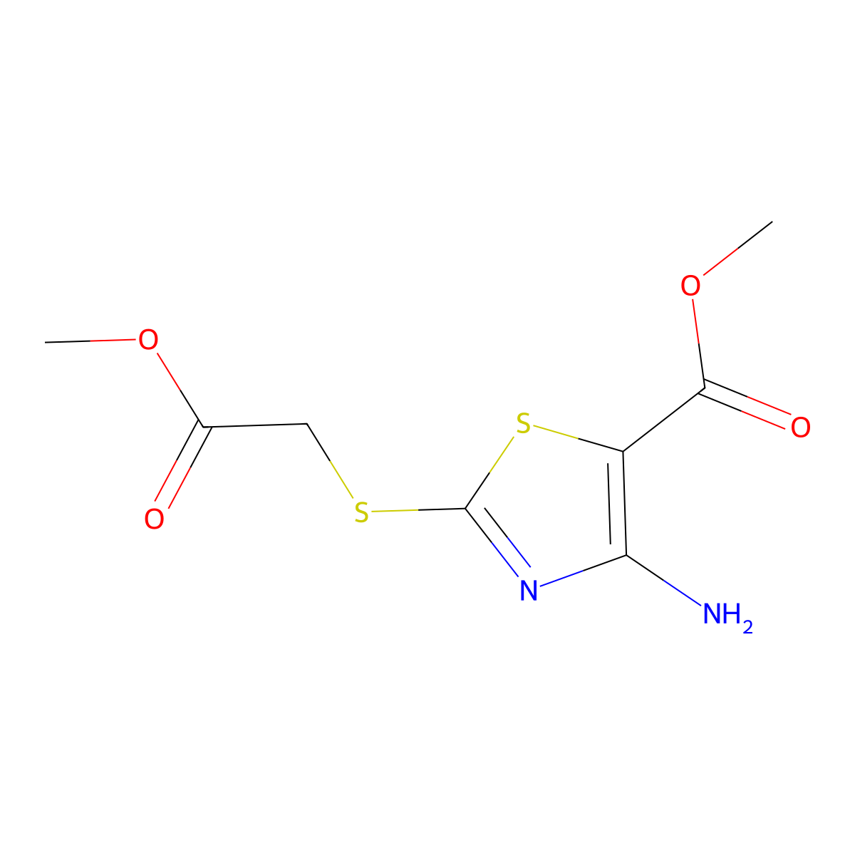 5-Thiazolecarboxylic acid, 4-amino-2-[(2-methoxy-2-oxoethyl)thio]-, methyl ester molecular structure, CAS 13807-04-0