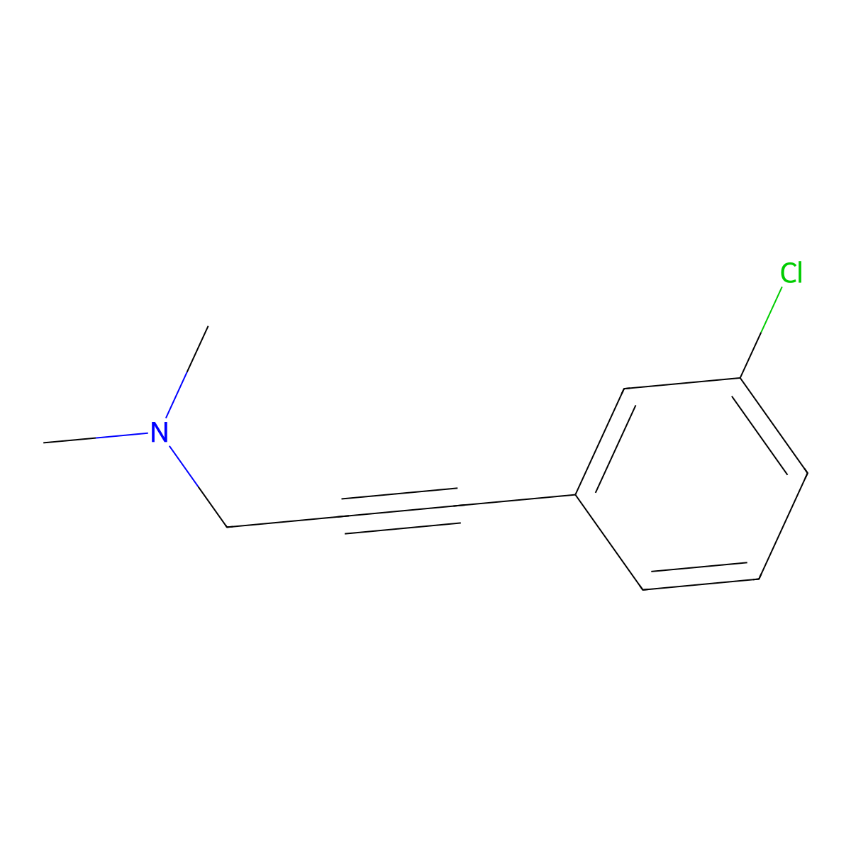 3-(3-chlorophenyl)-N,N-dimethylprop-2-yn-1-amine molecular structure, CAS 13807-38-0