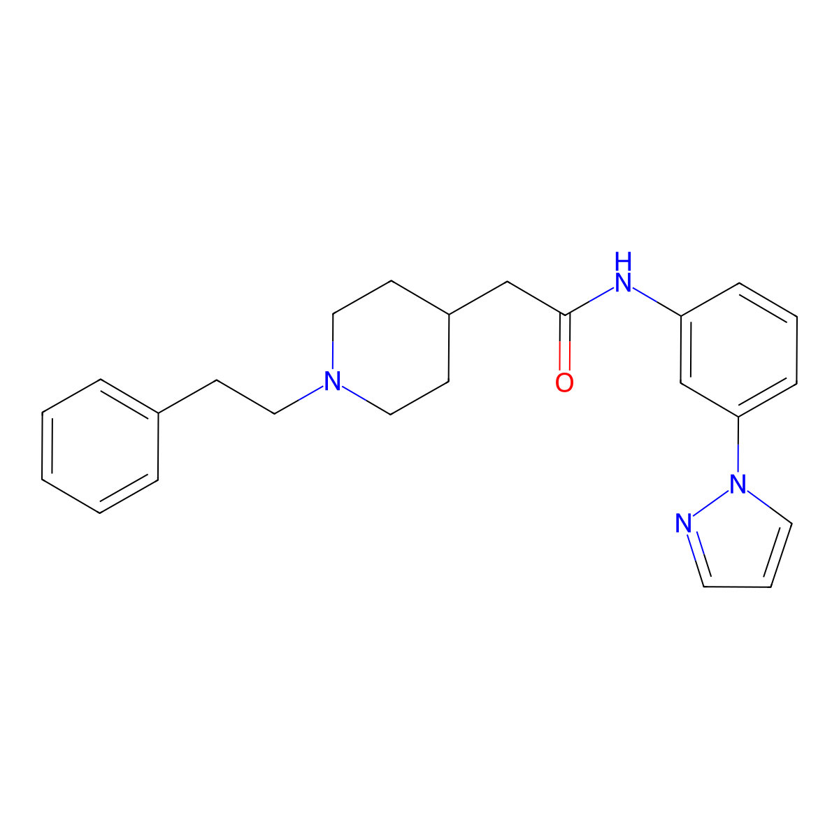 2-(1-(2-phenylethyl)piperidin-4-yl)-N-(3-(1H-pyrazol-1-yl)phenyl)acetamide molecular structure, CAS 1380711-18-1