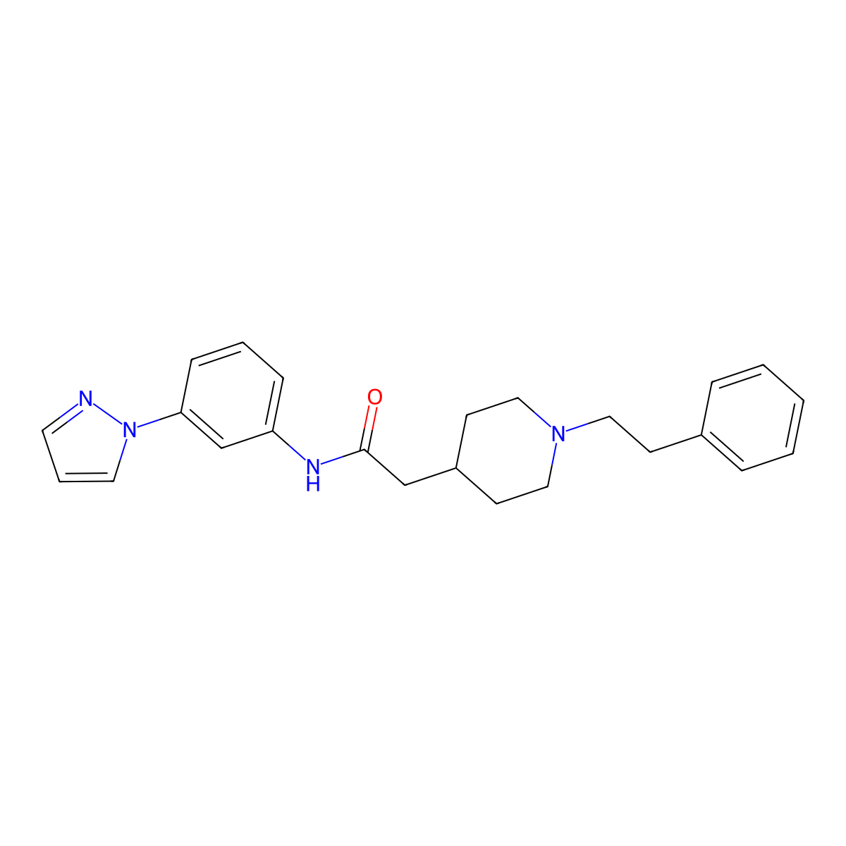 2-(1-(2-phenylethyl)piperidin-4-yl)-N-(3-(1H-pyrazol-1-yl)phenyl)acetamide molecular structure, CAS 1380711-18-1