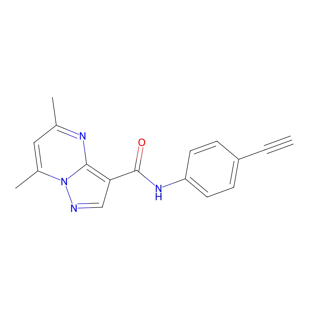 N-(4-ethynylphenyl)-5,7-dimethylpyrazolo[1,5-a]pyrimidine-3-carboxamide molecular structure, CAS 1380716-06-2