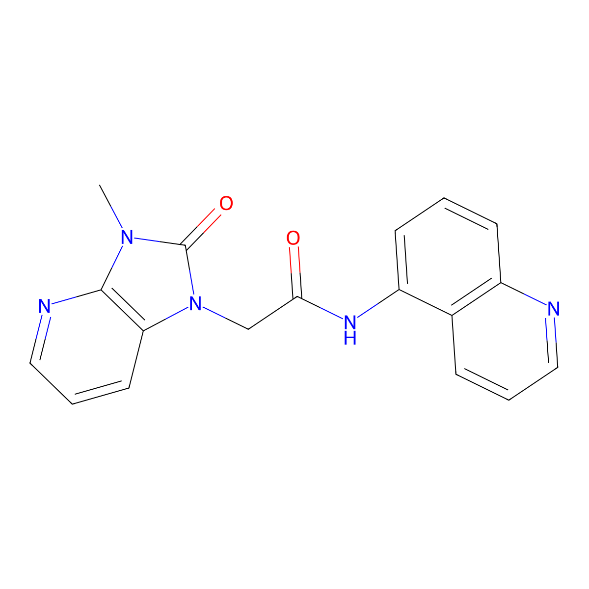 1H-Imidazo[4,5-b]pyridine-1-acetamide, 2,3-dihydro-3-methyl-2-oxo-N-5-quinolinyl- molecular structure, CAS 1380740-42-0