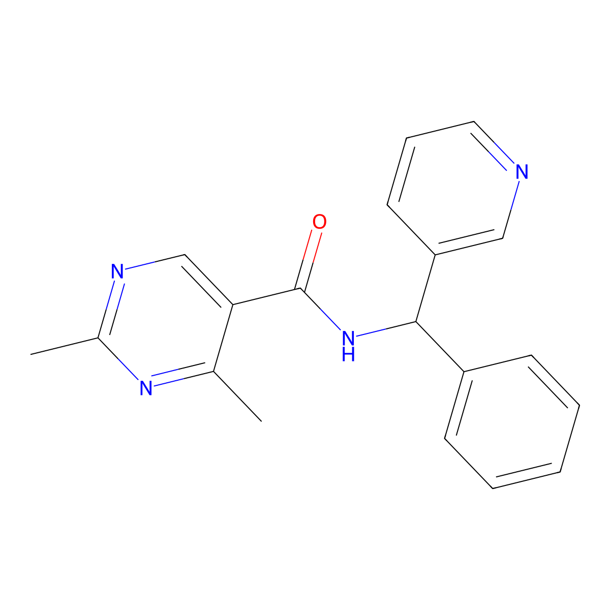 2,4-Dimethyl-N-(phenyl(pyridin-3-yl)methyl)pyrimidine-5-carboxamide molecular structure, CAS 1380749-50-7