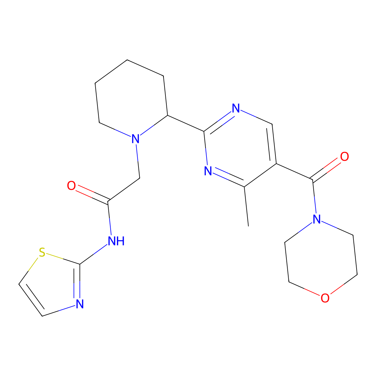 1-Piperidineacetamide, 2-[4-methyl-5-(4-morpholinylcarbonyl)-2-pyrimidinyl]-N-2-thiazolyl- molecular structure, CAS 1380792-96-0