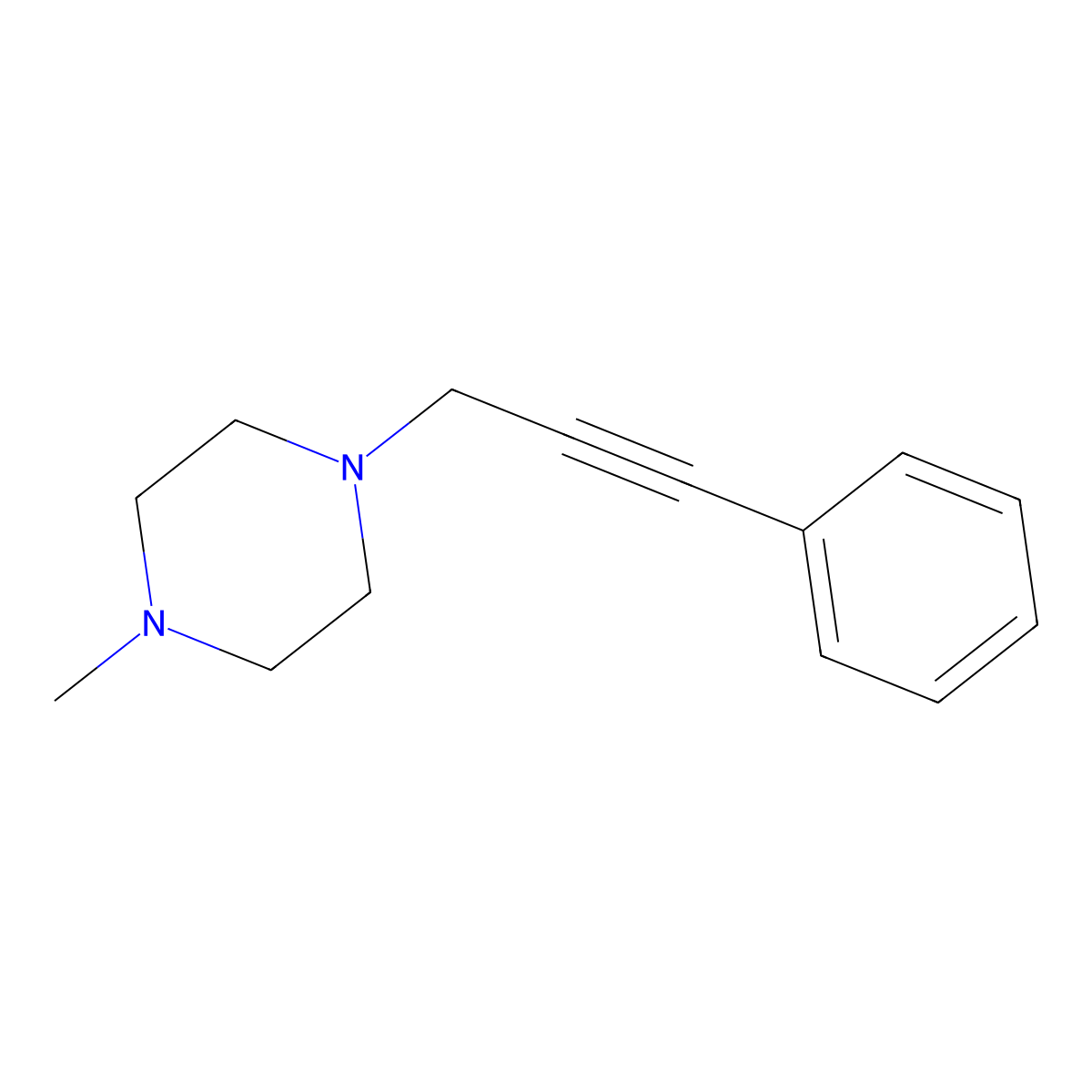 1-Methyl-4-(3-phenylprop-2-yn-1-yl)piperazine molecular structure, CAS 13808-26-9