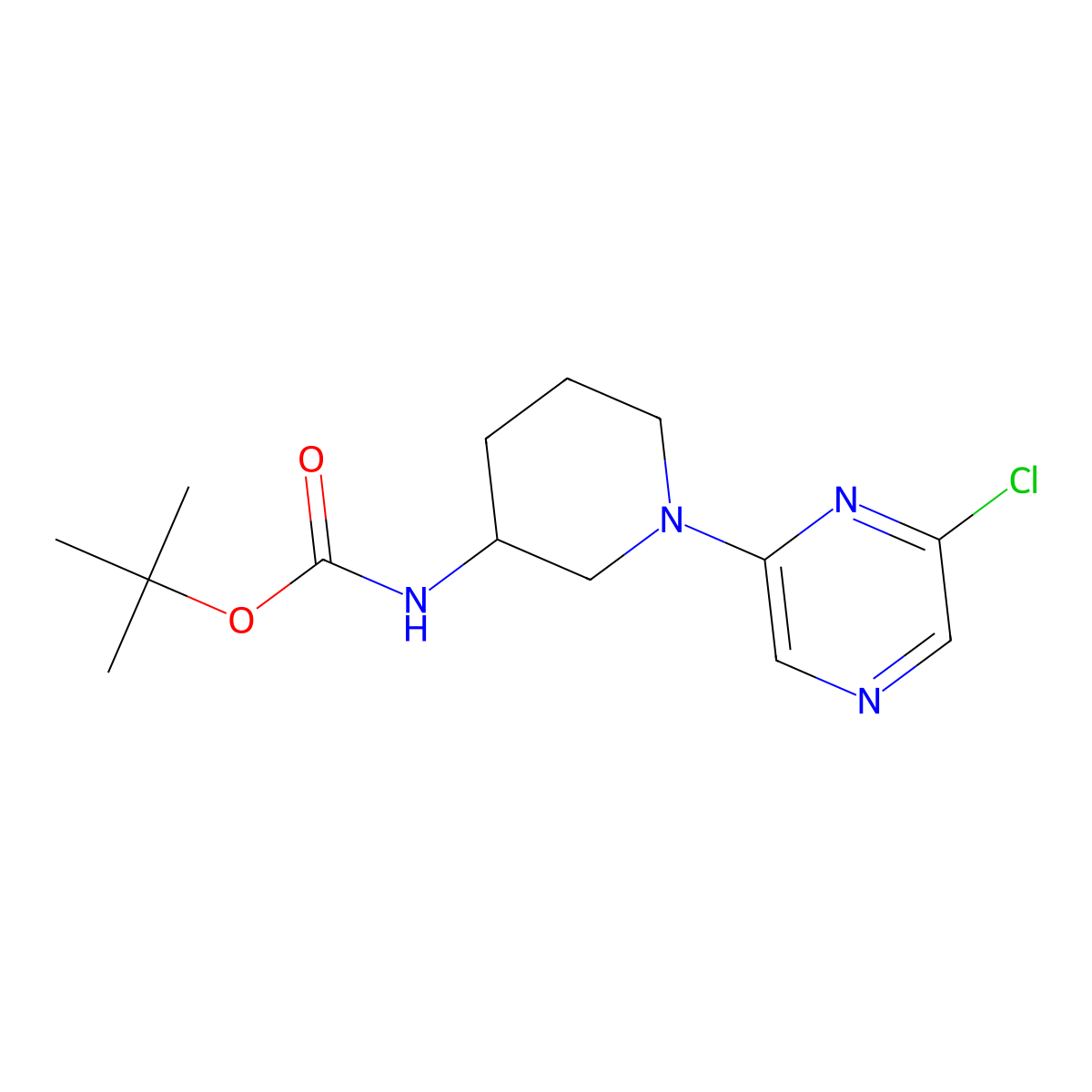Tert-butyl 1-(6-chloropyrazin-2-yl)piperidin-3-ylcarbamate molecular structure, CAS 1380917-55-4