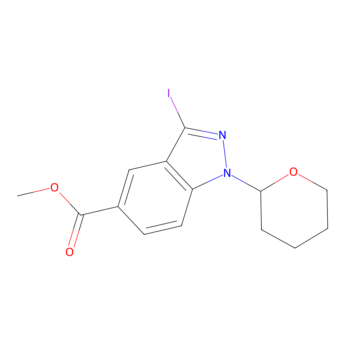 methyl 3-iodo-1-(tetrahydro-2H-pyran-2-yl)-1H-indazole-5-carboxylate molecular structure, CAS 1380918-79-5