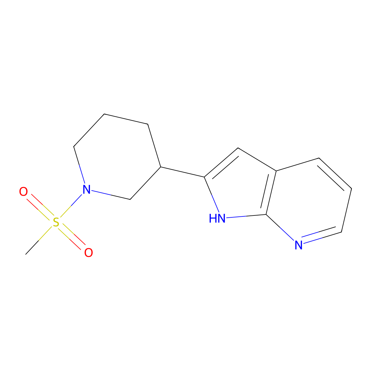 1-methanesulfonyl-3-{1H-pyrrolo[2,3-b]pyridin-2-yl}piperidine molecular structure, CAS 1380944-19-3
