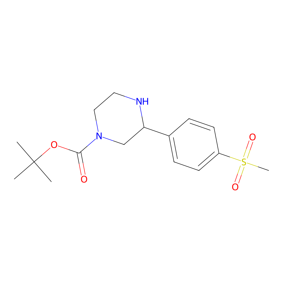 Tert-butyl 3-(4-(methylsulfonyl)phenyl)piperazine-1-carboxylate molecular structure, CAS 1381011-54-6