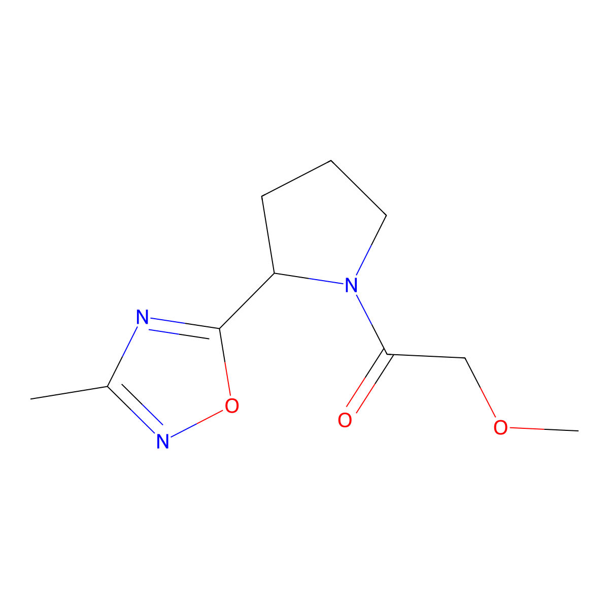 2-Methoxy-1-(2-(3-methyl-1,2,4-oxadiazol-5-yl)pyrrolidin-1-yl)ethanone molecular structure, CAS 1381075-59-7