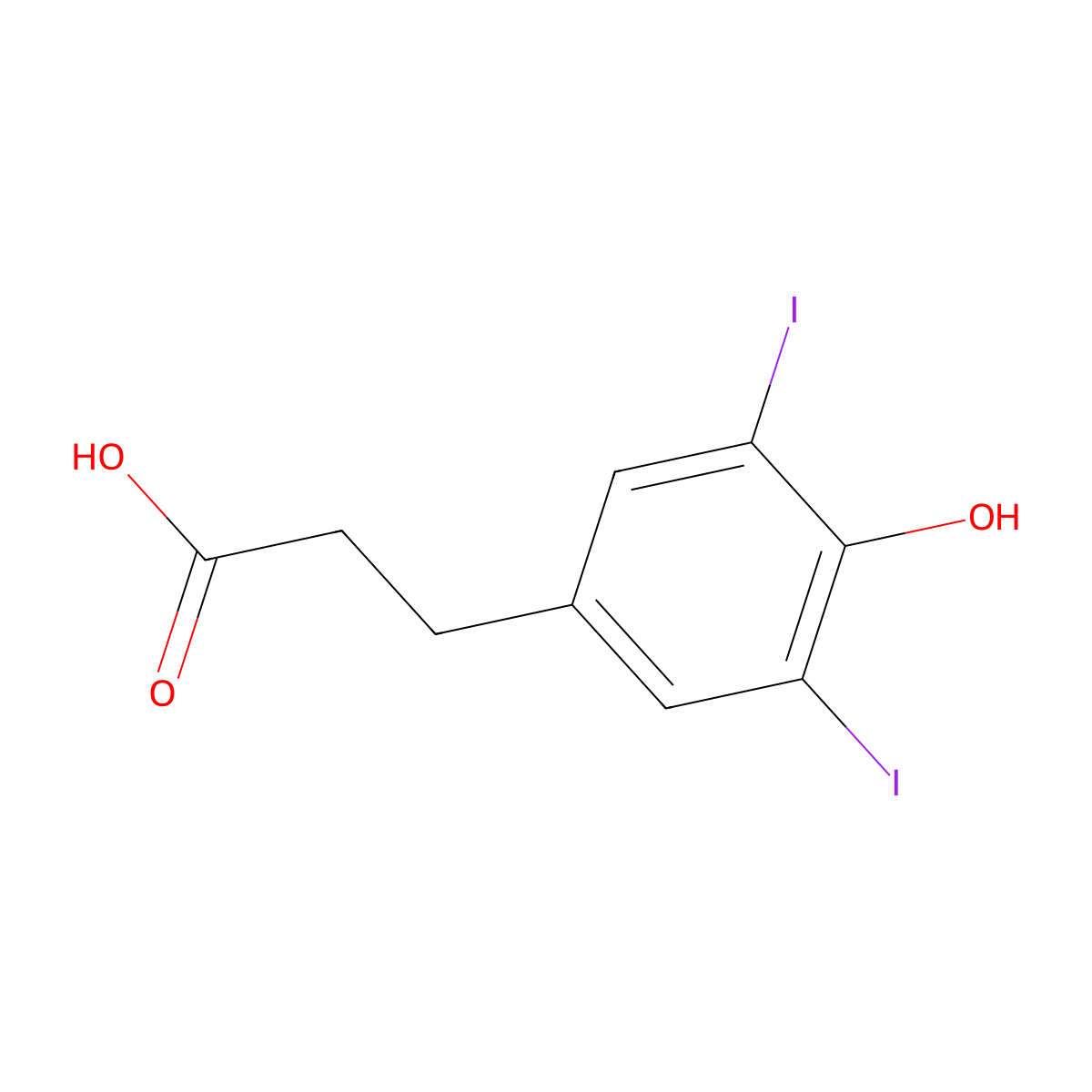 3,5-Diiodo-4-hydroxyphenylpropionic acid molecular structure, CAS 13811-11-5