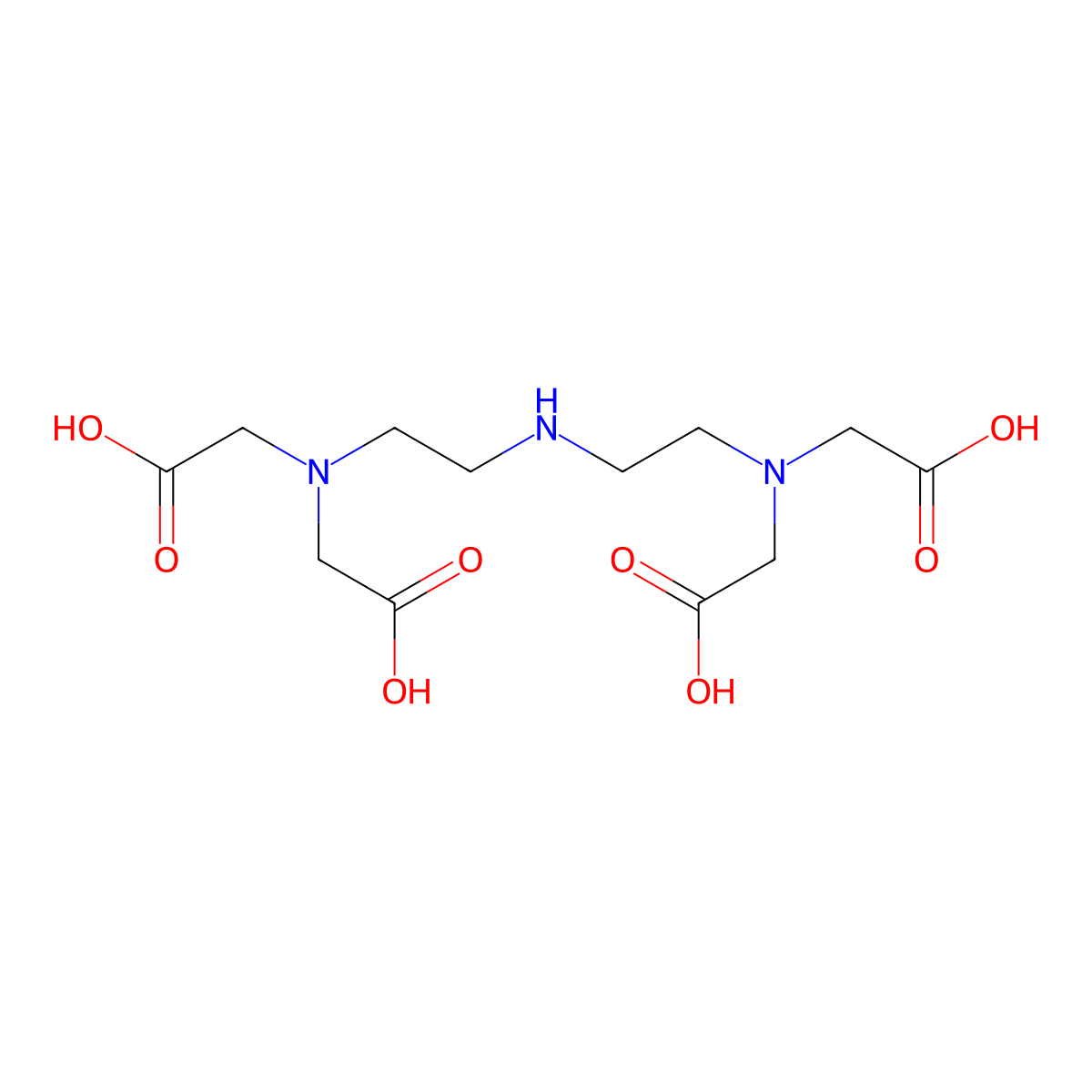 Diethylenetriaminetetraacetic acid molecular structure, CAS 13811-41-1